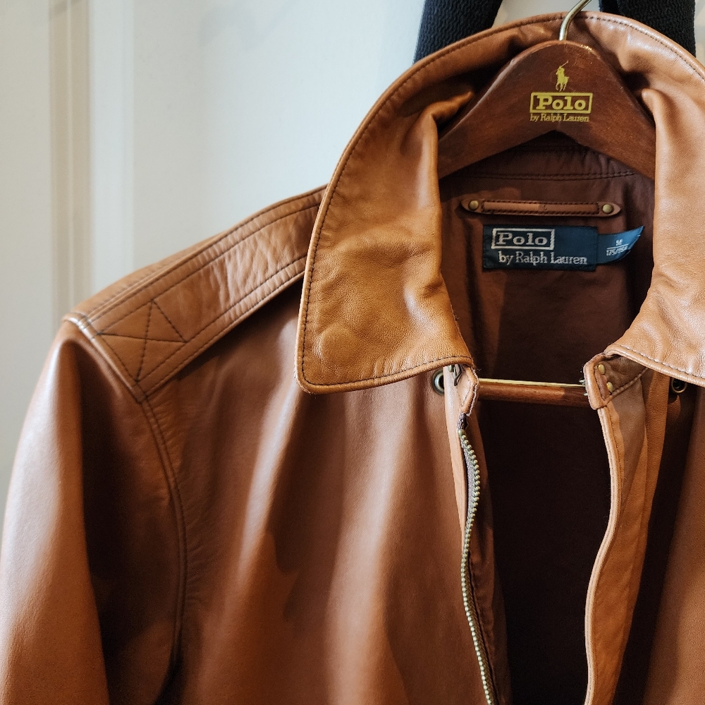 Polo Ralph Lauren Lambskin Brown Leather Bomber Jacket Size Medium